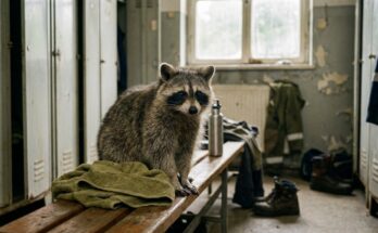 Poetry Slam Finalrunde: Ein Waschbär auf der Bank einer alten Umkleide im Bahnbetriebswerk