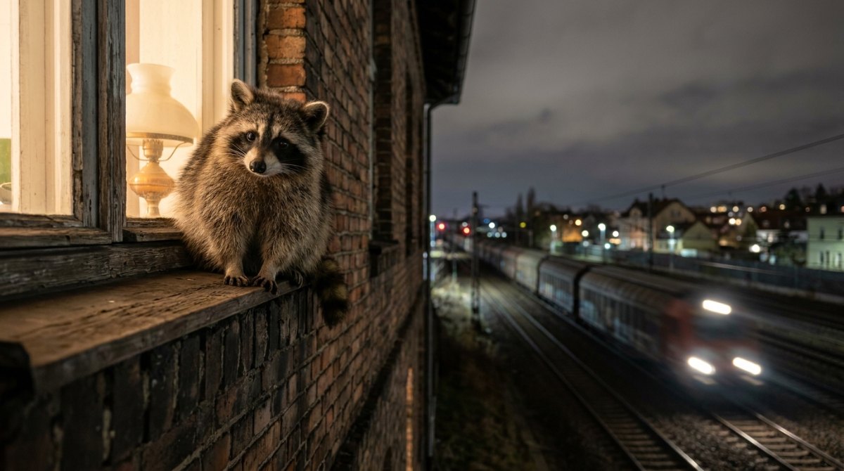 Poetry Slam Fragen: Ein Waschbär sitzt nachts wach auf dem Fensterbrett neben einer Güterstrecke