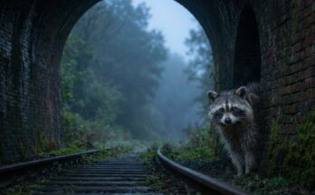 Waschbär schaut aus einem nebligen Eisenbahntunnel – Poetry Slam Tipps für ehrliche Texte