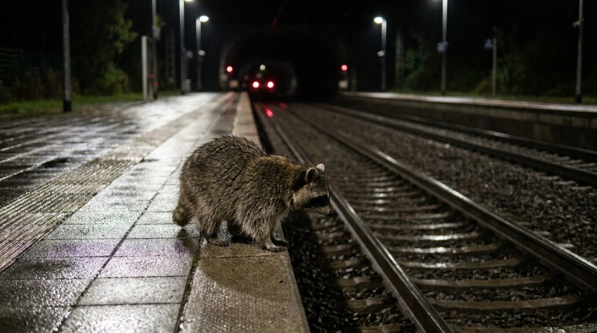 Waschbär an der Bahnsteigkante schaut nachts dem letzten Zug nach – was der Preis des Erfolgs auf der Bühne kostet