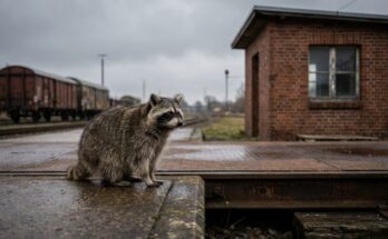 Waschbär an der Gleiswaage eines alten Güterbahnhofs – Recherche für Texte heißt nachwiegen