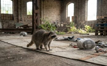 Rhetorik: Ein Waschbär auf einer Fechtbahn in einem alten Güterschuppen