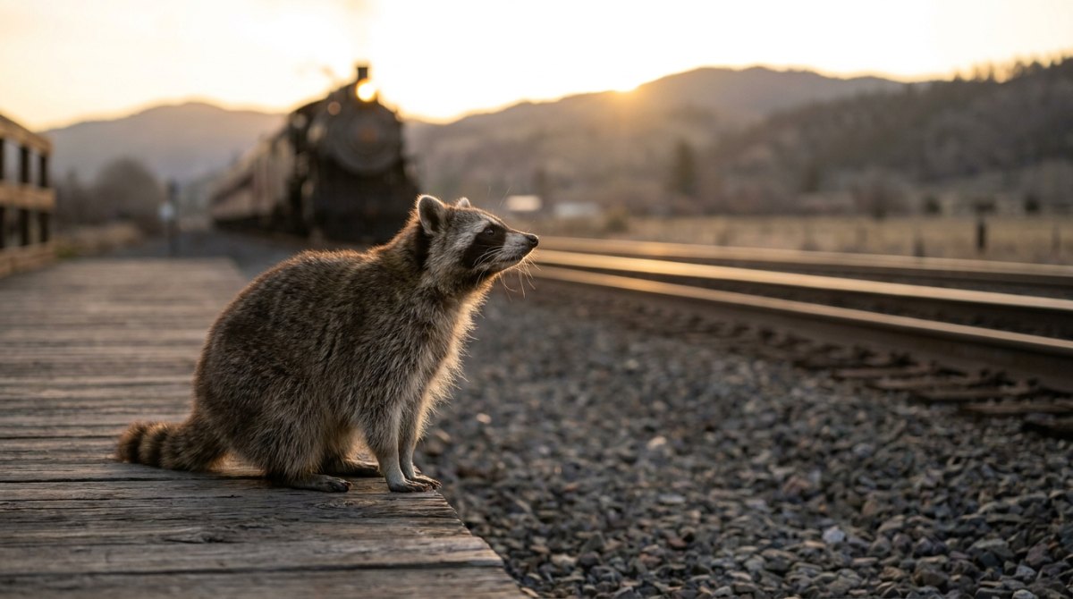 Waschbär fährt mit ruhigem Selbstvertrauen los