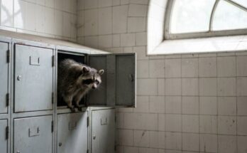 Waschbär schaut aus einem offenen Gepäckschließfach im Bahnhof – Texte online veröffentlichen