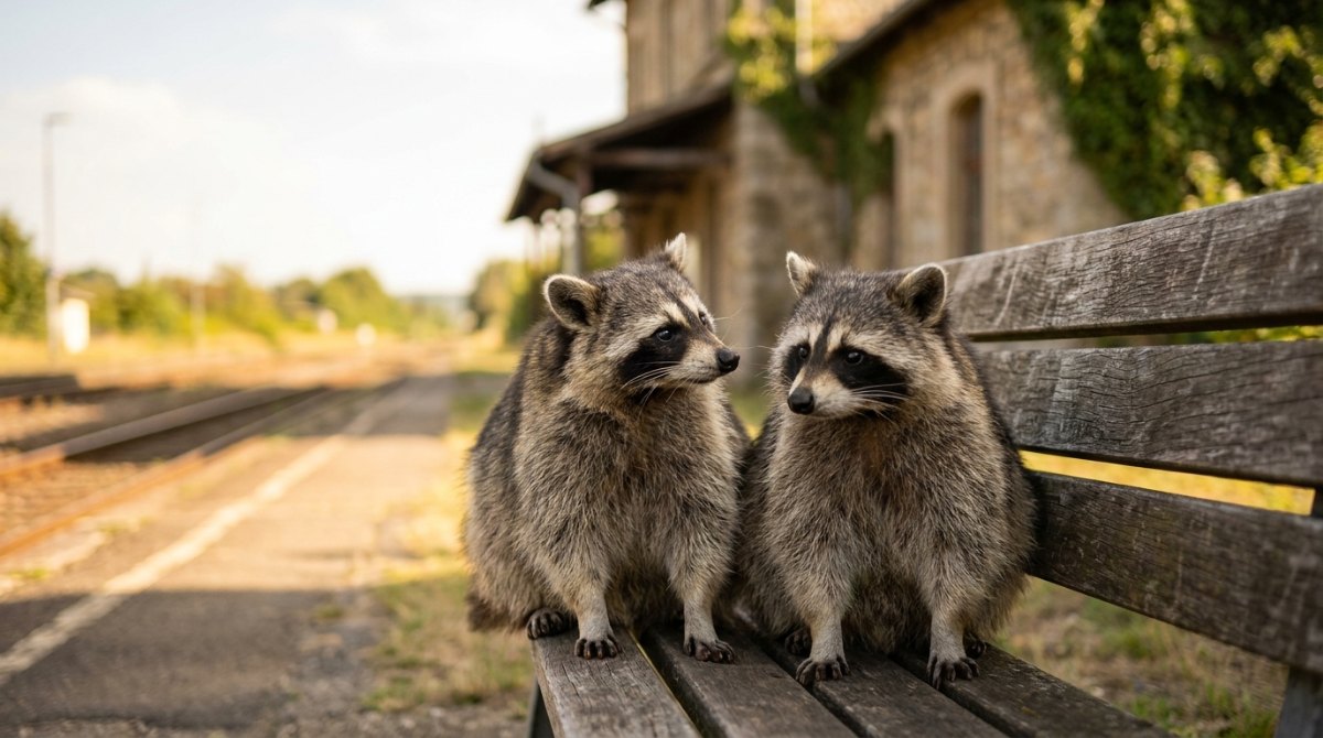 Waschb&auml;r schaut wieder nach vorn auf die eigene Strecke