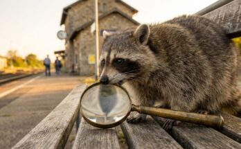 Waschbär mit Lupe auf einer Bahnsteigbank – die Wahrheit über Poetry Slam steht im Kleingedruckten