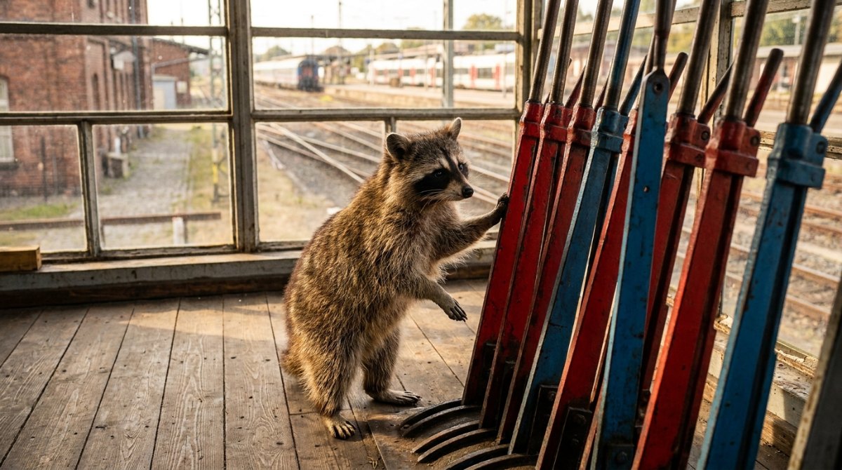 Waschbär an der Hebelbank eines alten Stellwerks – warum Slammer scheitern, liegt oft an drei Weichen