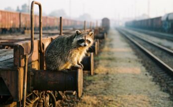 Waschbär auf dem Puffer eines Güterwagens im Rangierbahnhof – Ziele setzen im Slam