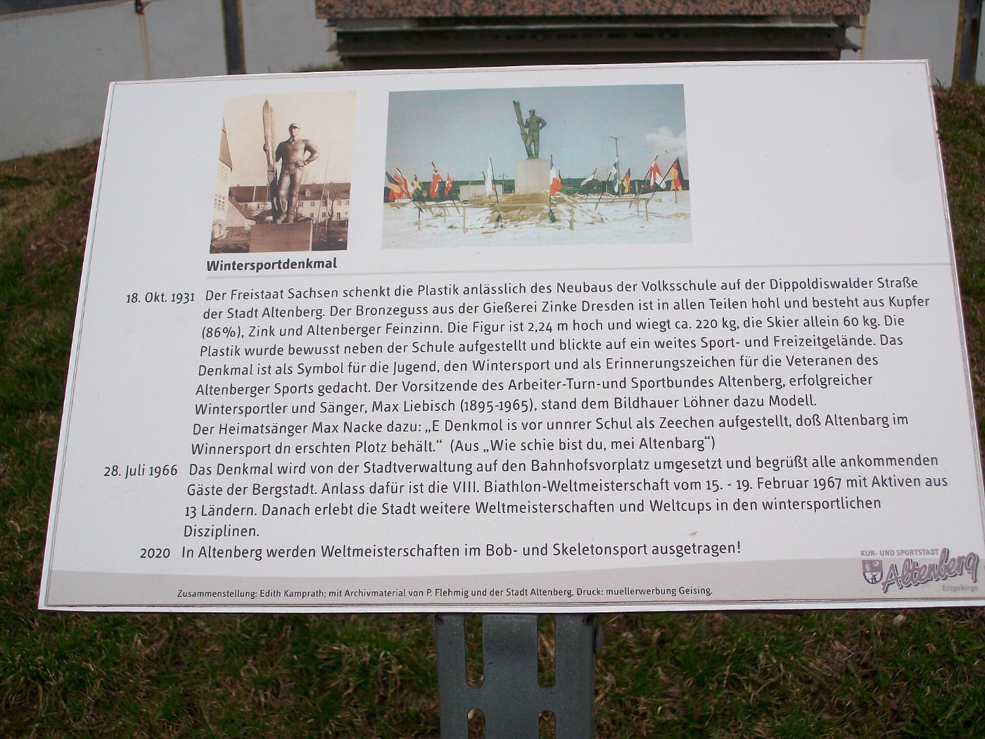 Kurort Altenberg, Infotafel Wintersportdenkmal vor dem Bahnhof