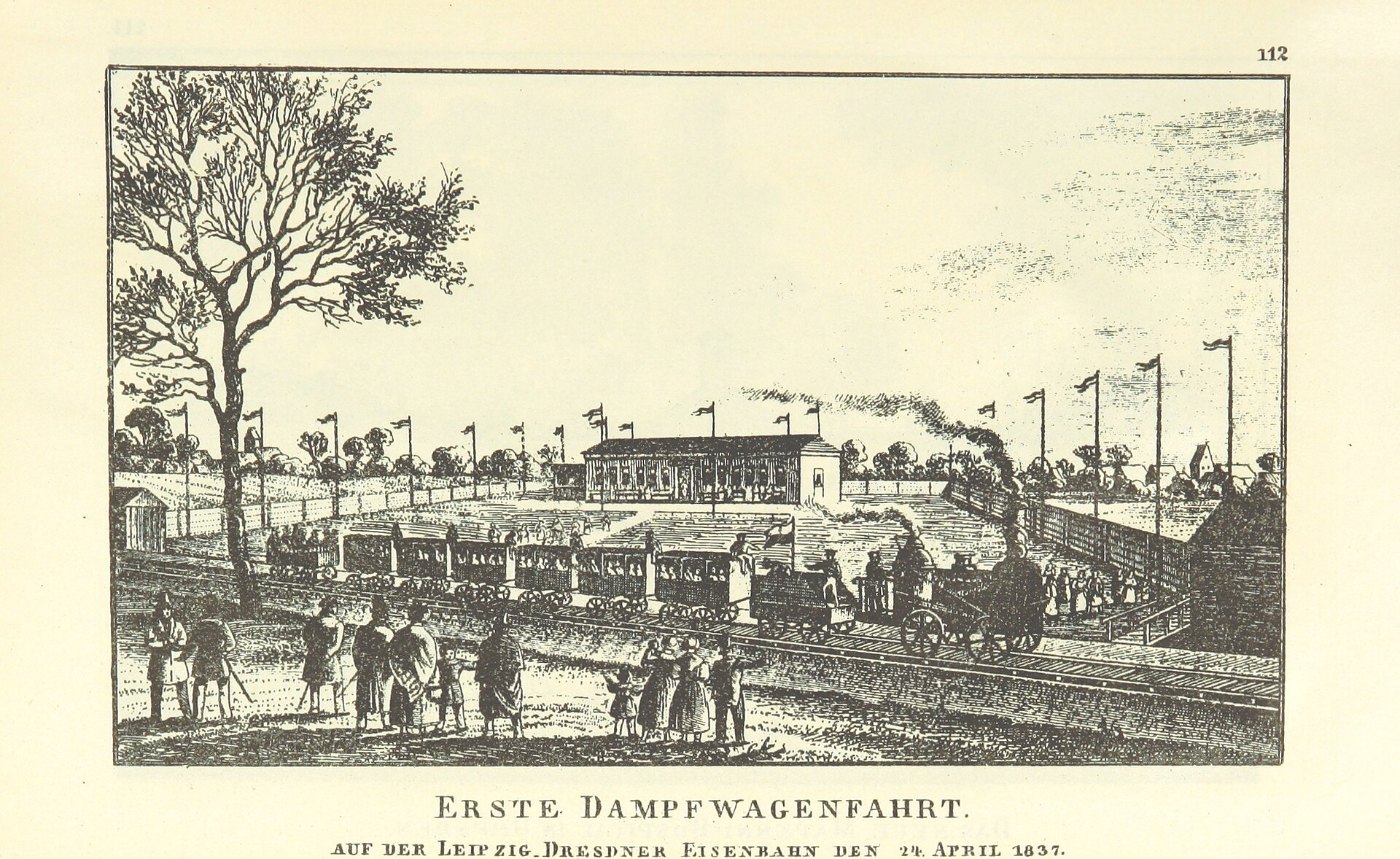 Erste Dampfwagenfahrt aud der Leipzig Dresdner Eisenbahn den 24. April 1