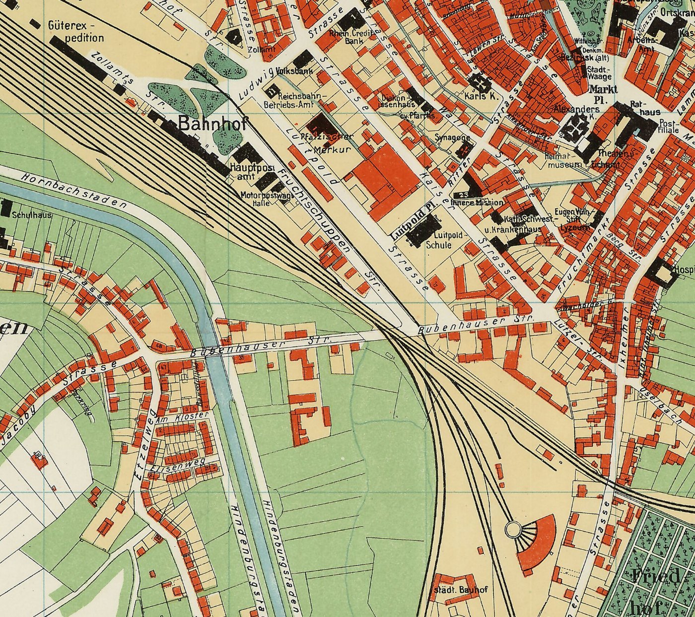 Stadtplan Zweibrücken 1919 Bahnhof und Bahnbetriebswerk