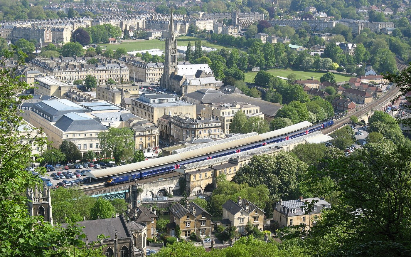 Bath Spa railway station, from Beechen Cliff