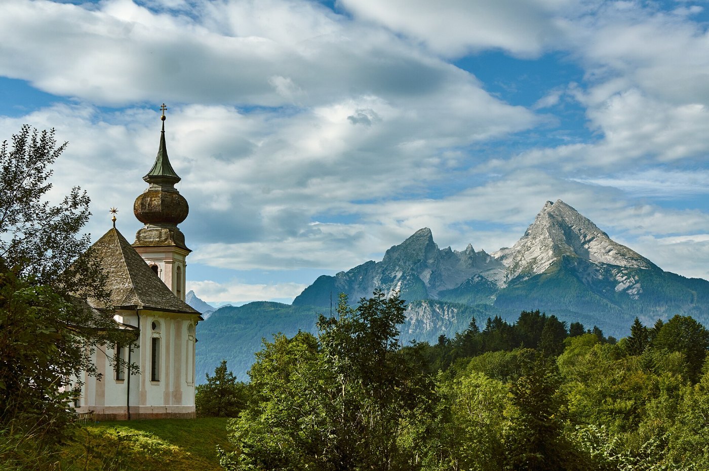 Wallfahrtskirche Maria Gern mit Watzmann, Berchtesgaden (01987)