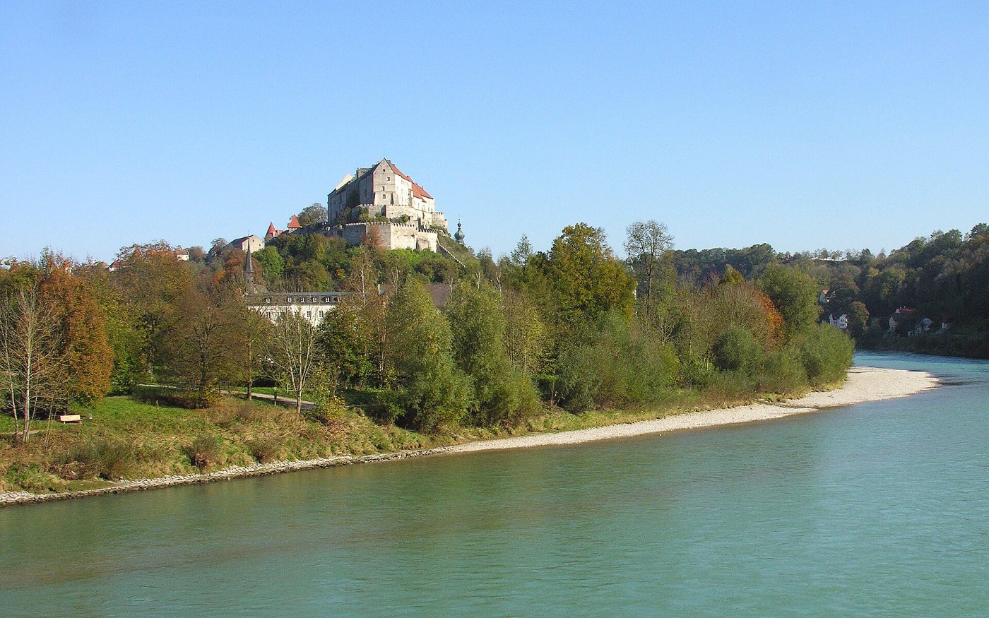 Burg von Burghausen Südwest Ansicht in Burghausen an der Salzach Grenze
