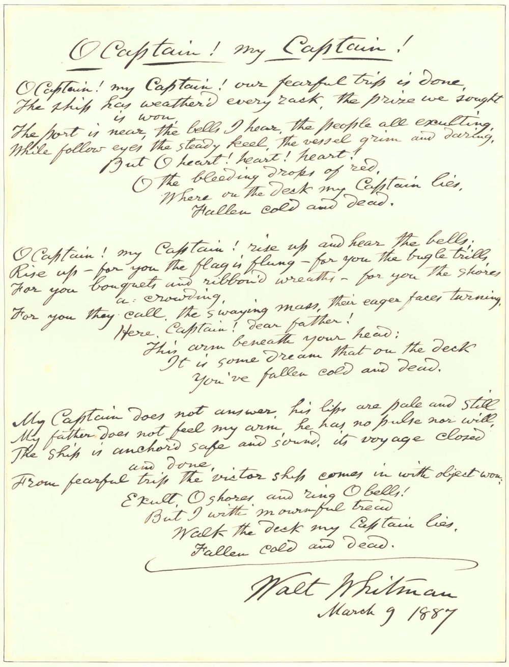 Handschriftliches Gedicht-Manuskript von Walt Whitman