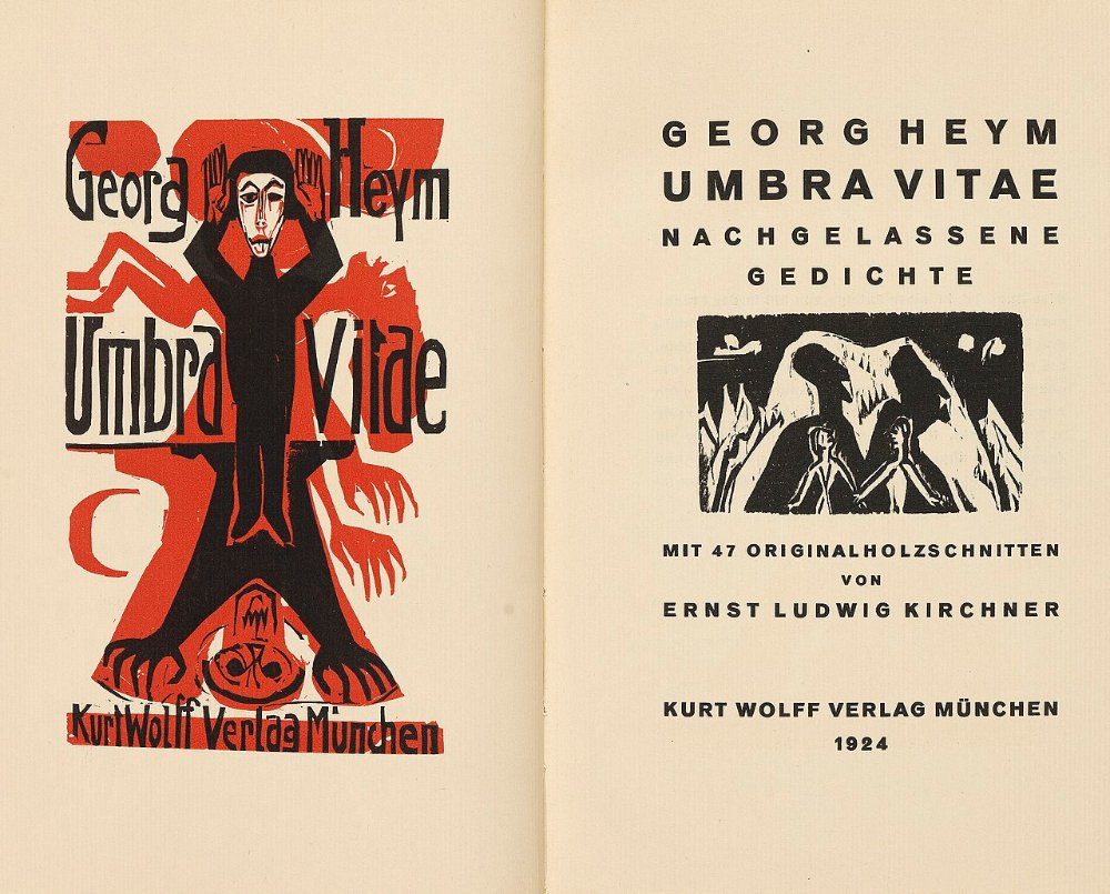 Expressionistischer Holzschnitt von Ernst Ludwig Kirchner auf dem Titel von Georg Heyms Umbra Vitae
