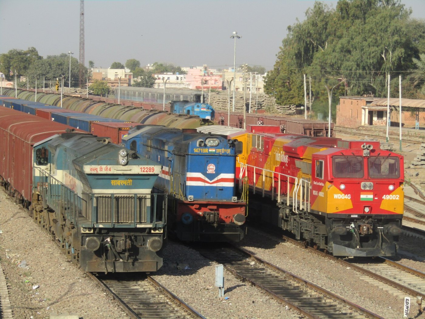 Three different generations of Indian railway locomotives