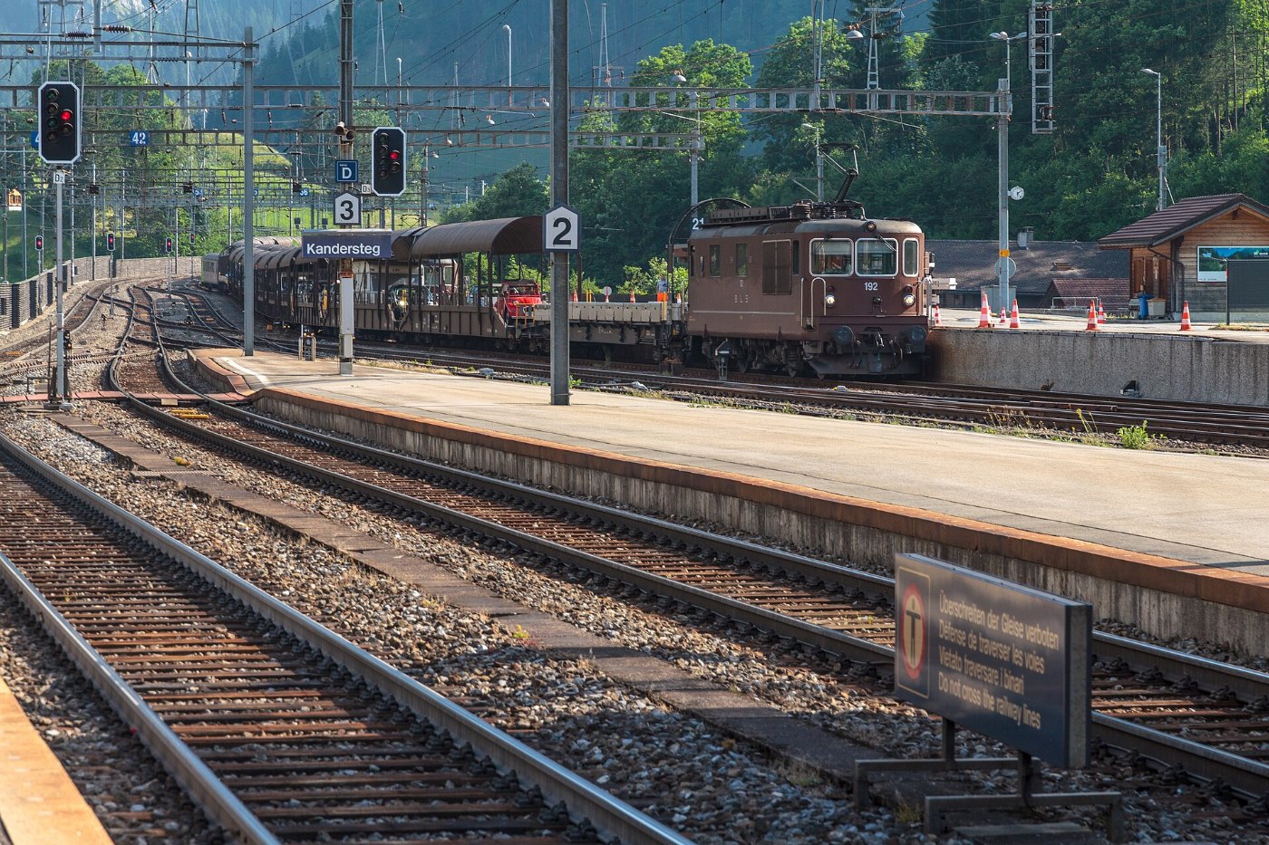 Autozug vor einem Tunnel in den Schweizer Bergen