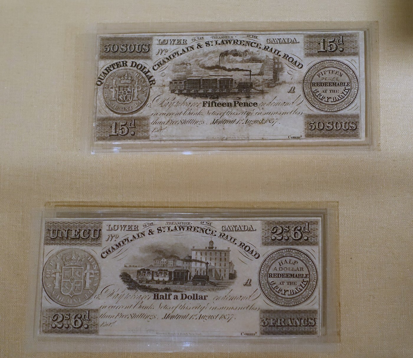 Tickets for the Champlain and St. Lawrence Railroad, denominated in mult