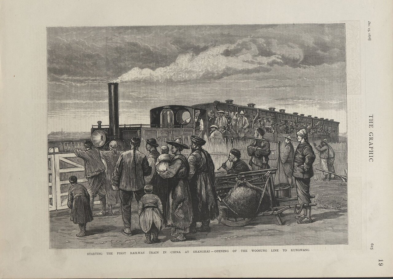 Starting the first railway train in China at Shanghai opening of the Woo