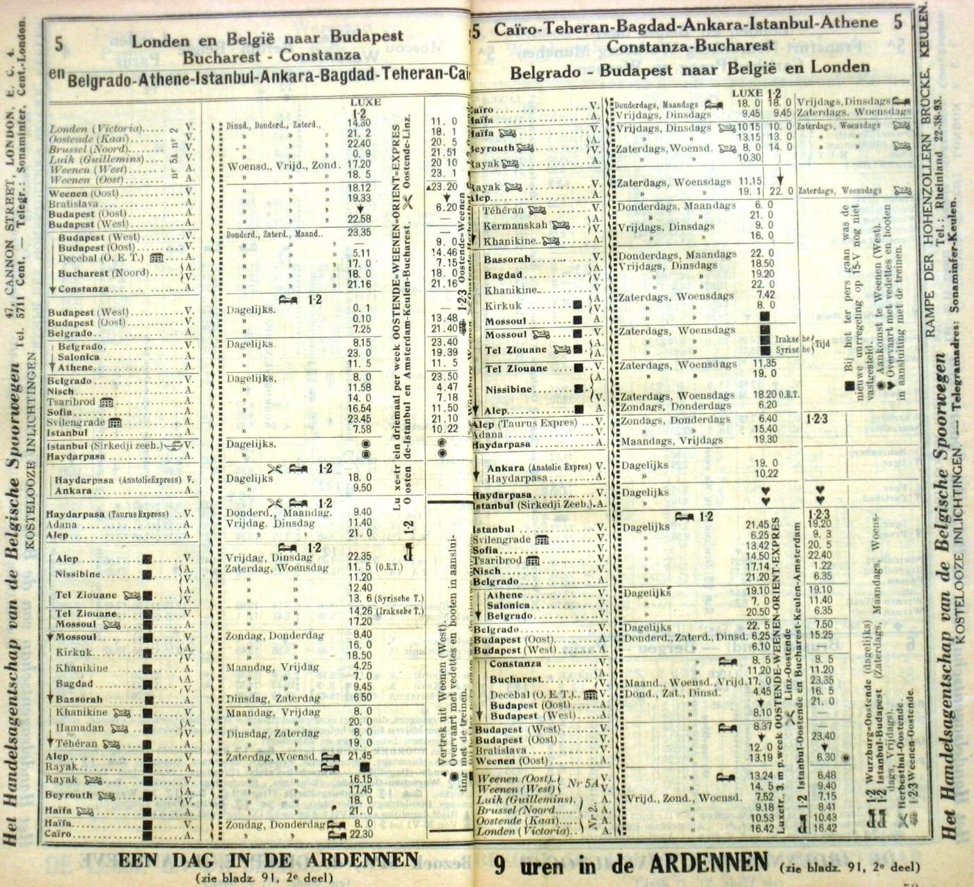International trains from Belgium in 1933 going SouthEast
