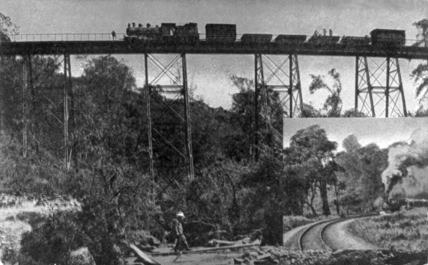 Train on Uganda Railway bridge c1910