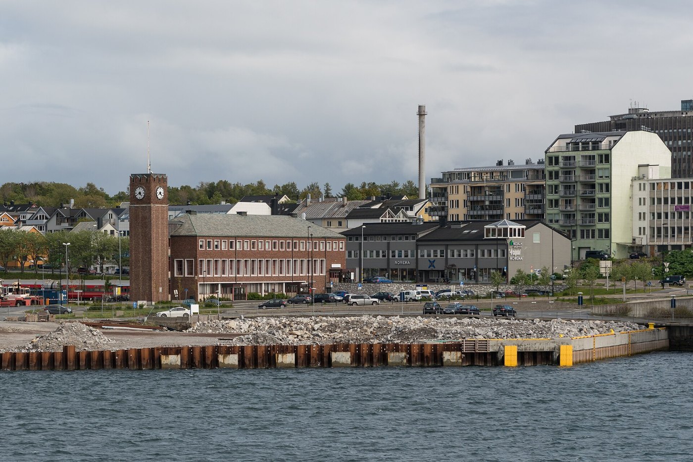 Northwest remote view of Bodø Railway Station and Surrounding Buildings