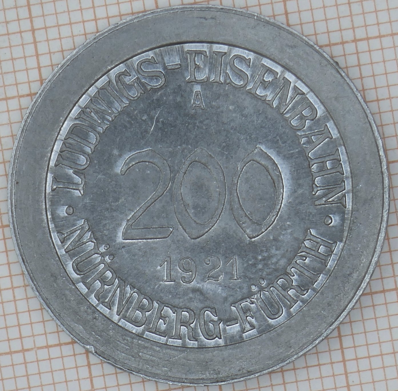 Ludwigs Eisenbahn Nürnberg Fürth 1921 200 Pfennig Revers