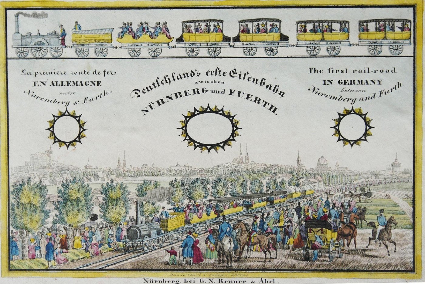 Litho Ludwigseisenbahn Erste Fahrt 1835