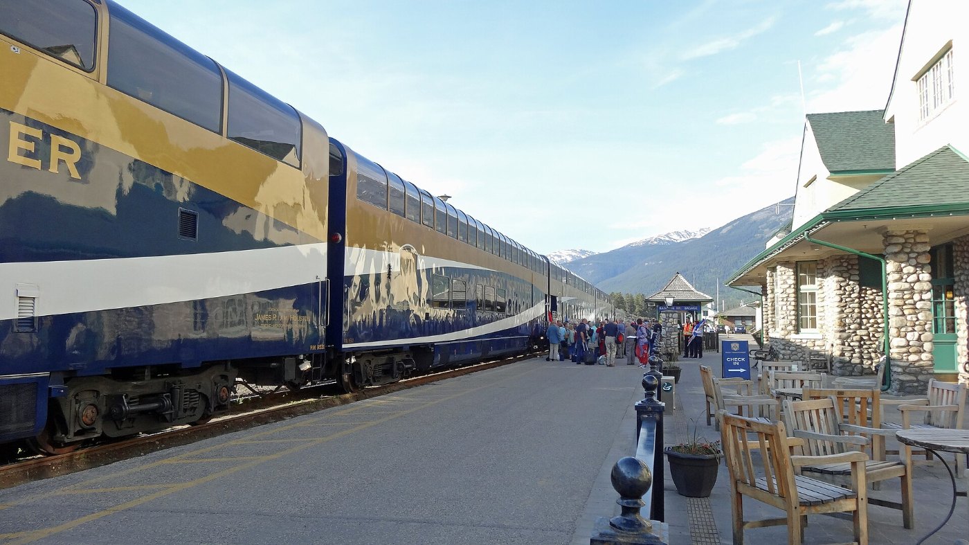 The Rocky Mountaineer Train at Canadian National Railway Station Jasper