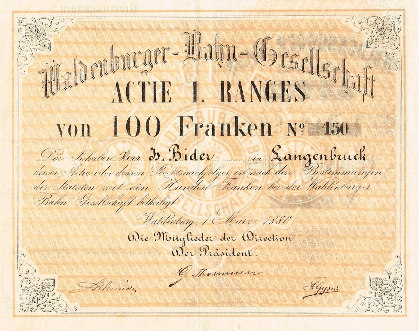 Waldenburger Bahn Gesellschaft 1880