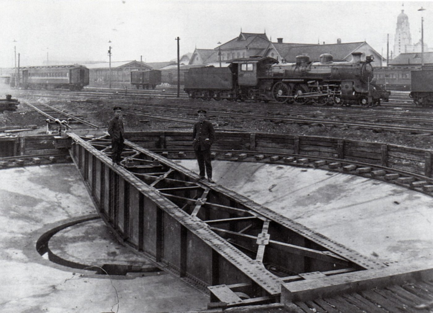 Sendai station tracks and turntable early Showa era