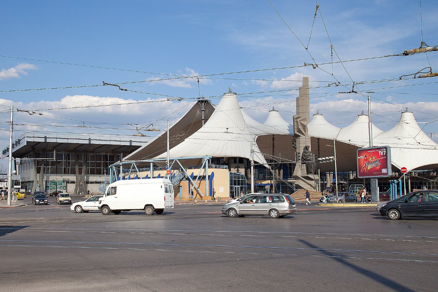 Tram in Sofia in front of Central Railway Station 2012 PD 011