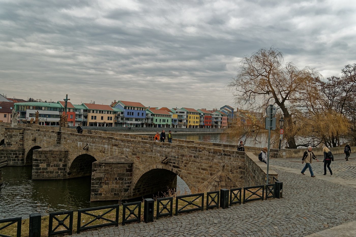 Písek Podskalí View NW on Kamenný most Stone Bridge over the river Otava