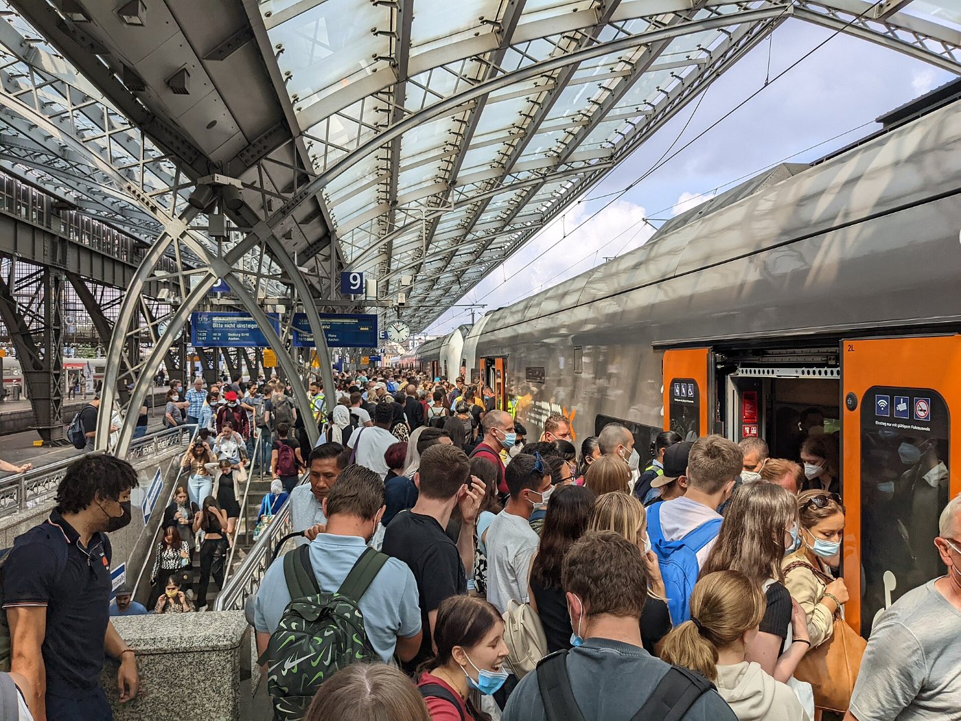 Crowded Train Platform During 9 Euro Ticket Period in Germany