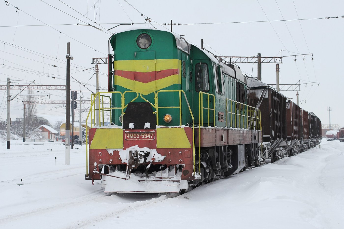 Diesel locomotive ChME3 5947 in Vinnitsa railway station, Ukraine, 2012