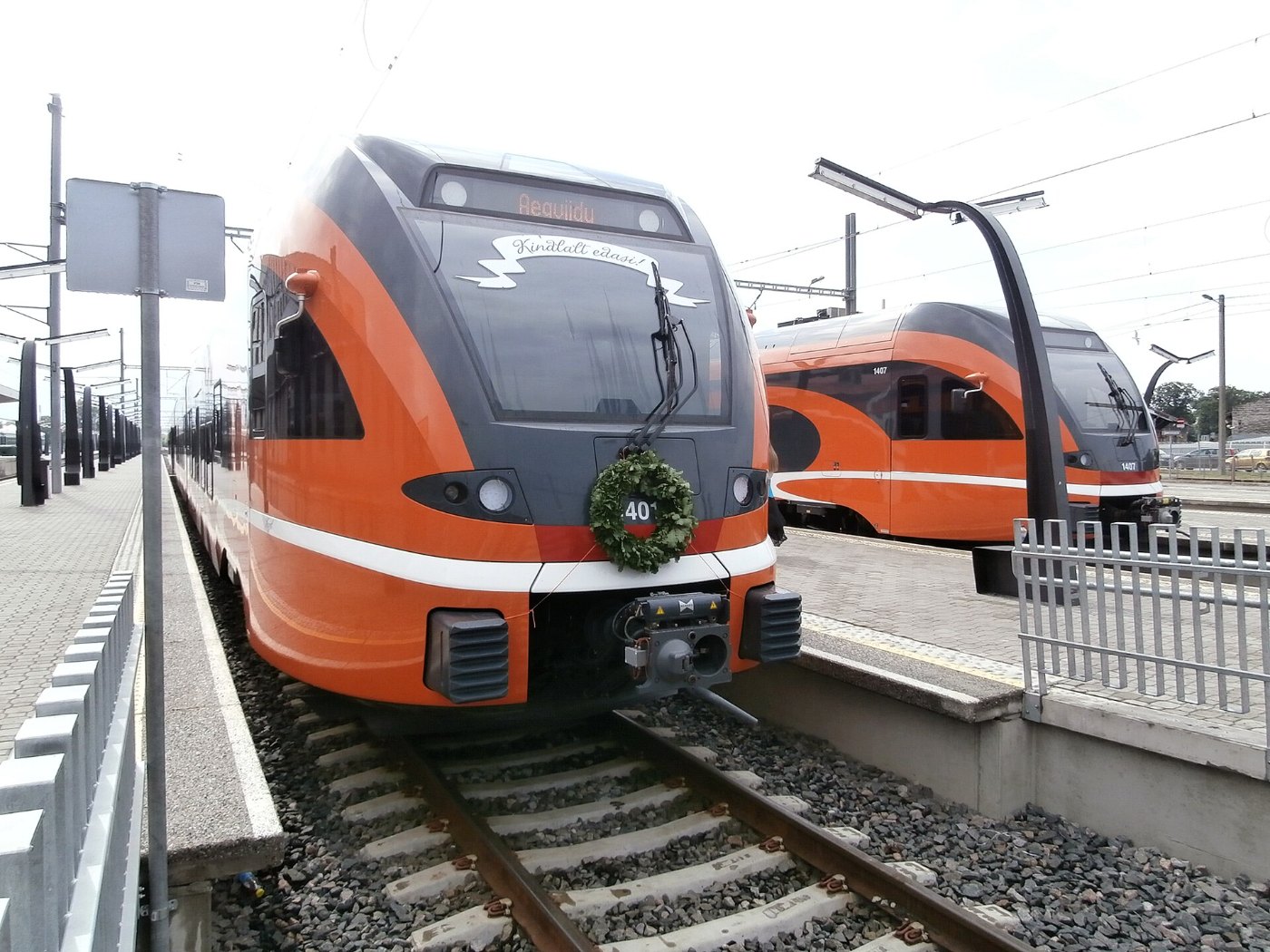 Electric multiple units 1401 and 1407 at Balti Jaam Tallinn 1 July 2013