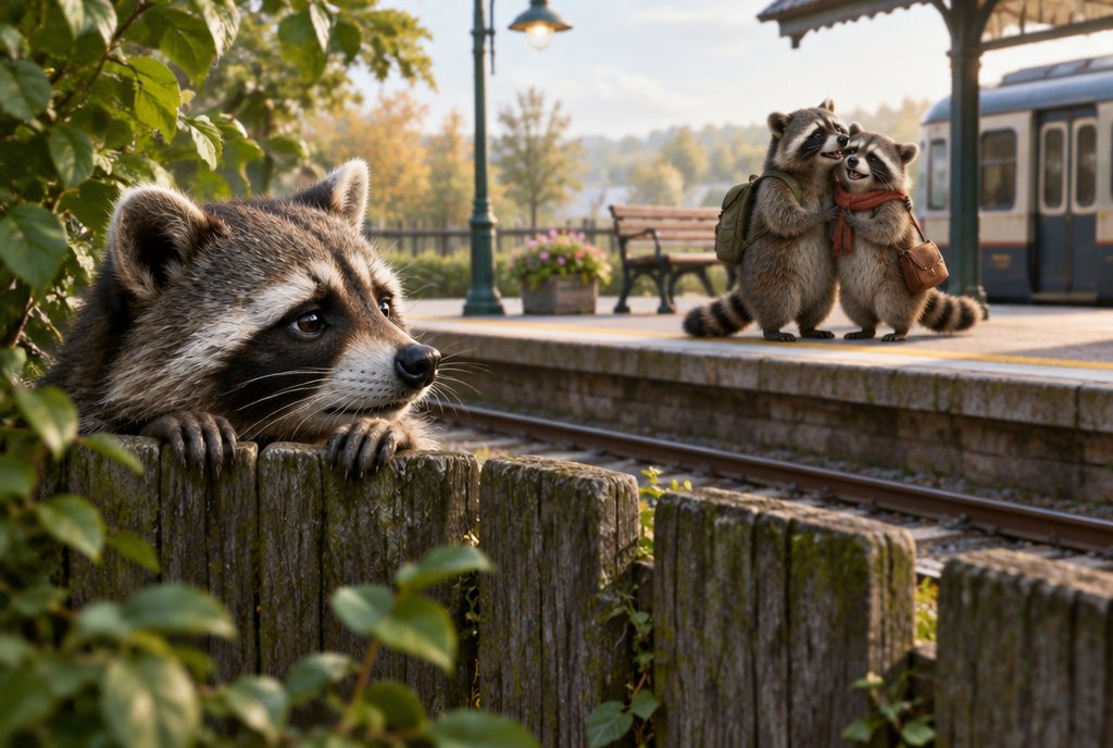 Waschbär schielt neidisch zum Nachbargleis