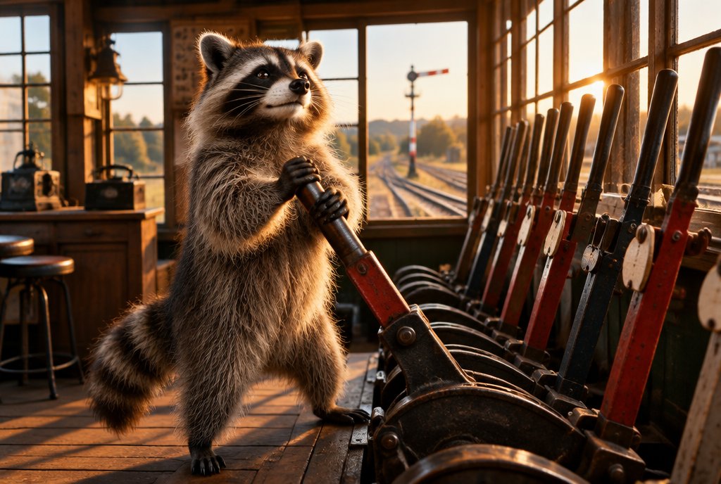 Waschbär zieht im Stellwerk den Hebel