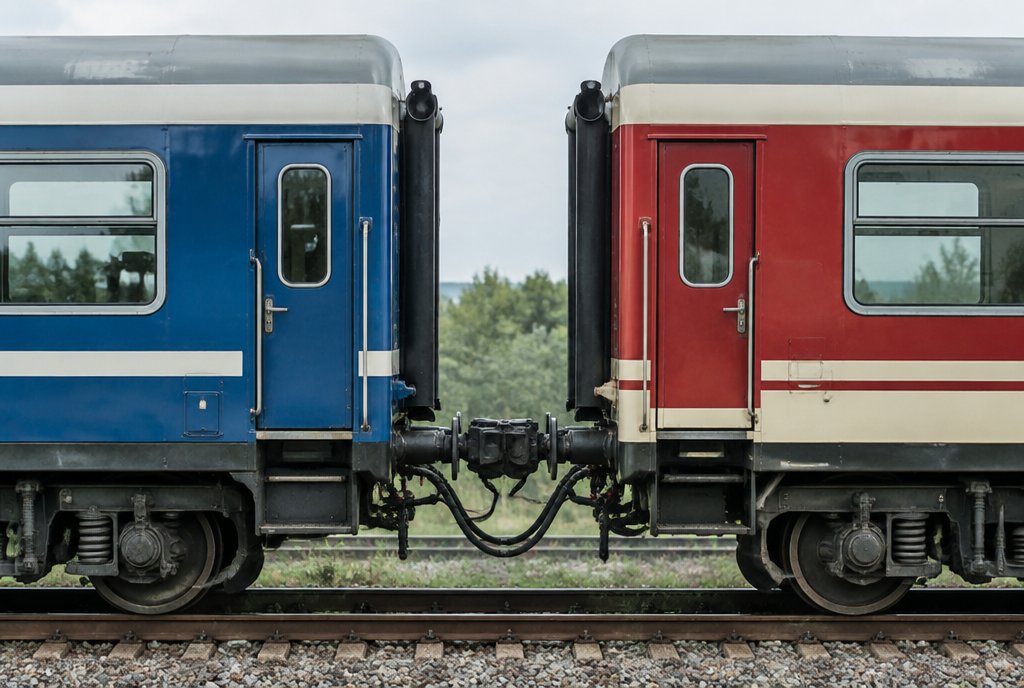 Zwei Waggons mit richtigem Abstand gekoppelt