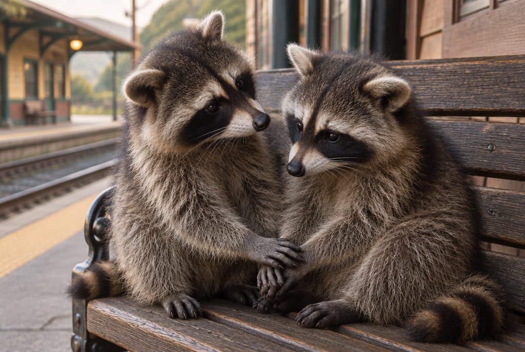 Waschbär legt die Pfote auf die des anderen