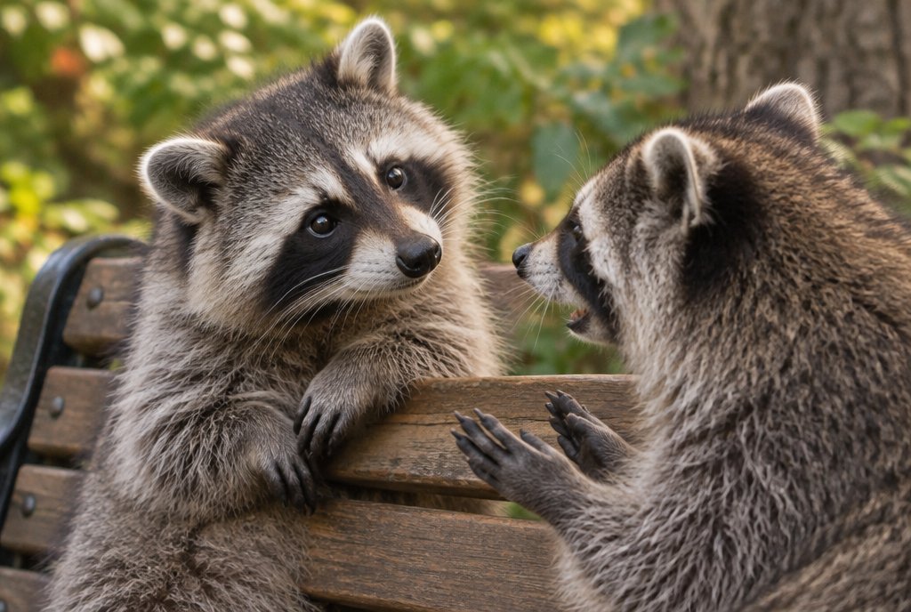 Waschbär hört aufmerksam einem anderen zu