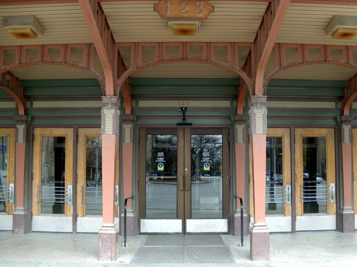 Main street doors to Union Station in Winnipeg, Manitoba