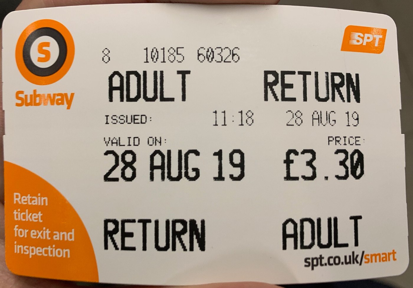 Ticket of Glasgow Subway