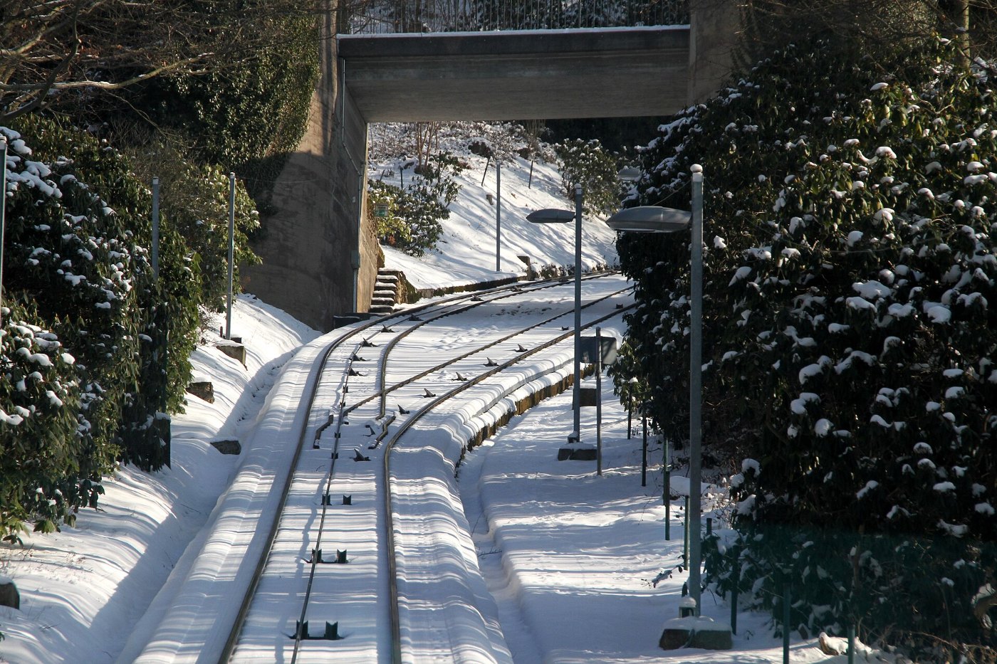 Ein Wagen der Merkurbergbahn auf dem Weg zum Gipfel