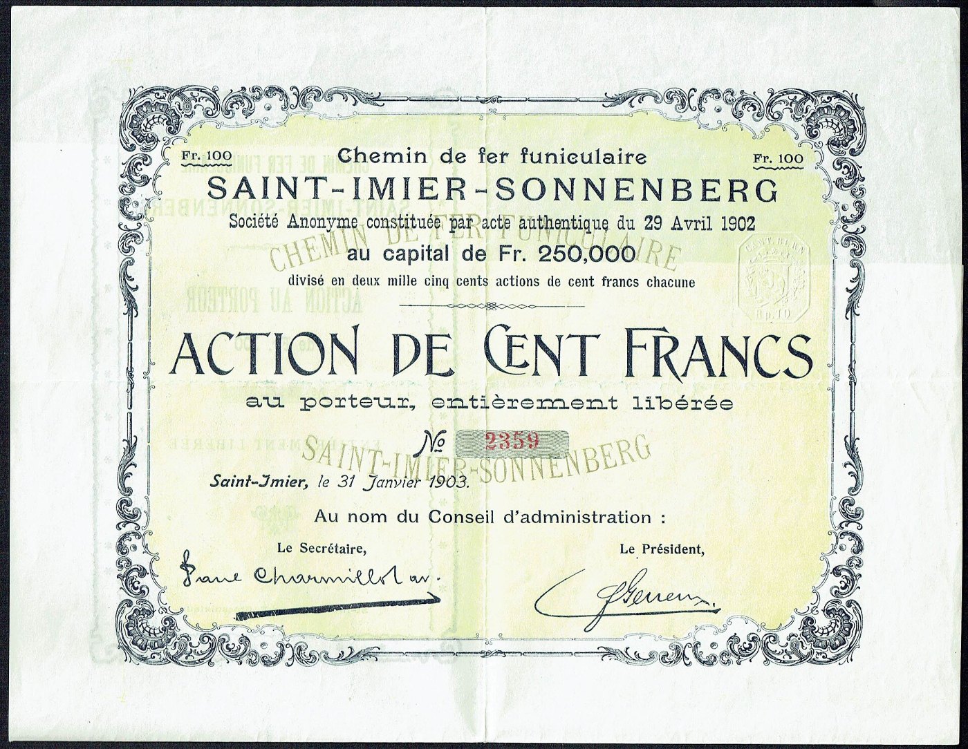 CdF Funiculaire Saint Imier Sonnenberg 1903